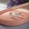 GEMHUB & CO. Asscher cut lab-created diamond stud earrings in 950 platinum with screw backs, 1 ct total weight.