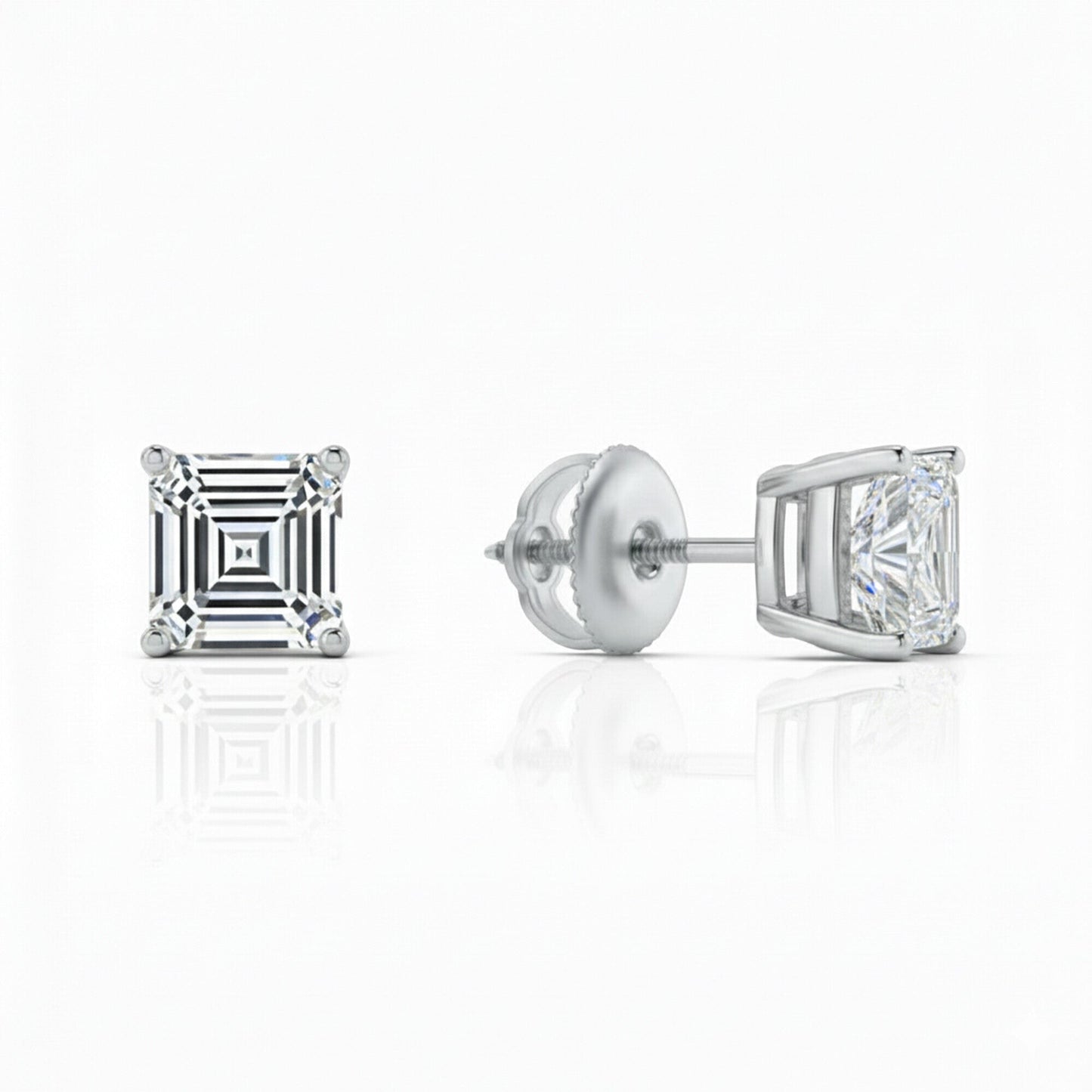 Asscher platinum lab-grown diamond stud earrings