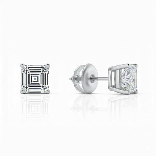 Asscher platinum lab-grown diamond stud earrings