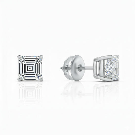 GEMHUB & CO. Asscher cut lab-created diamond stud earrings in 950 platinum with screw backs, 2 ct.