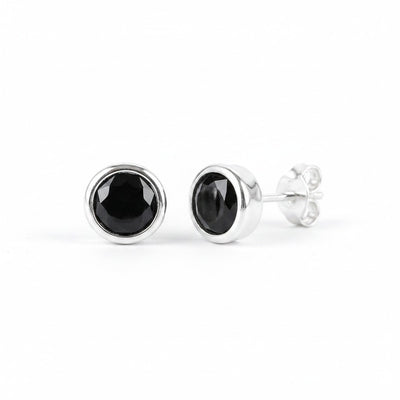 10 Ct Natural Black Agate Round Cut Earrings — 925 Sterling Silver