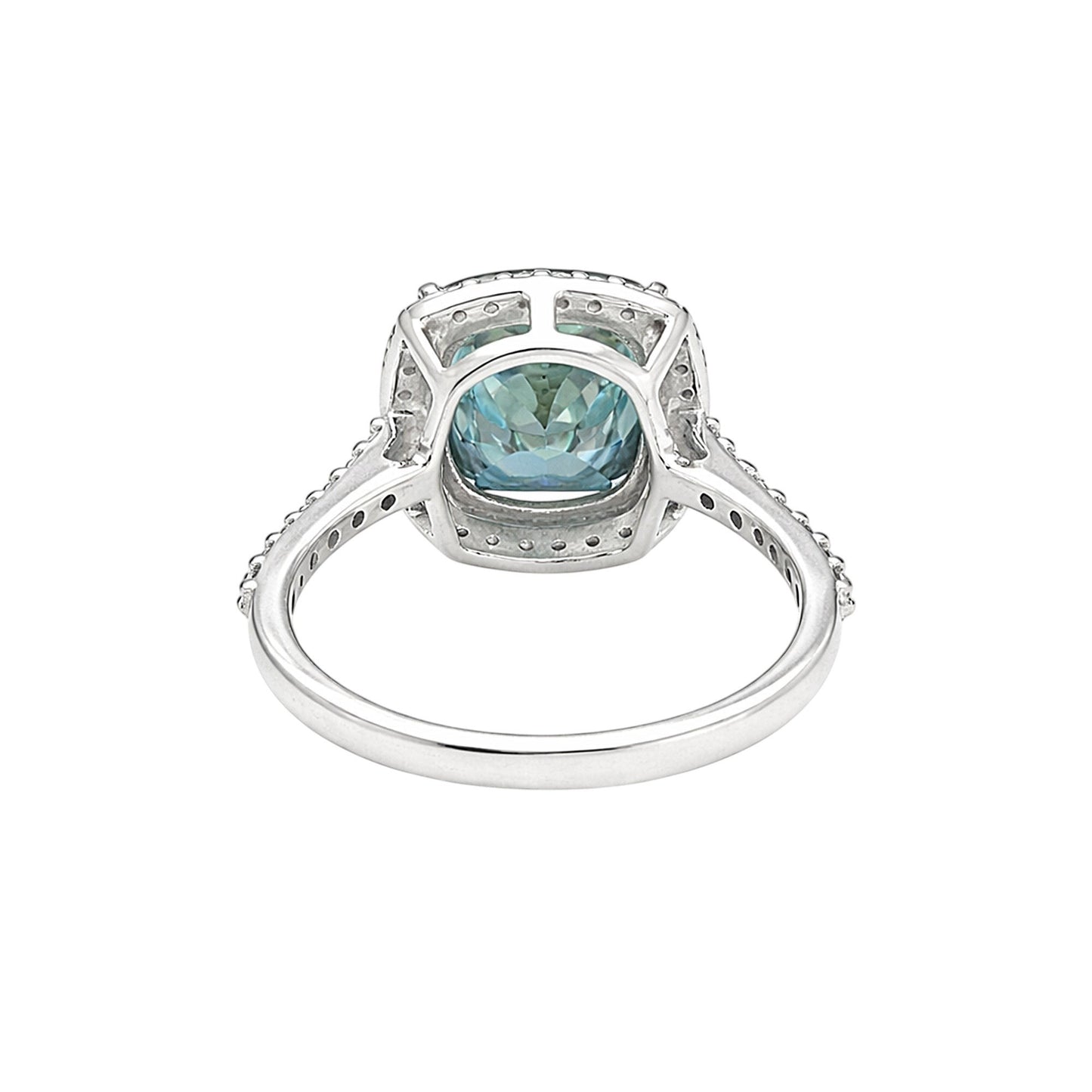 GEMHUB & CO. 5.00 Ct cushion cut blue lab grown diamond ring with VS1 clarity, set in 18k gold vermeil with pavé band.