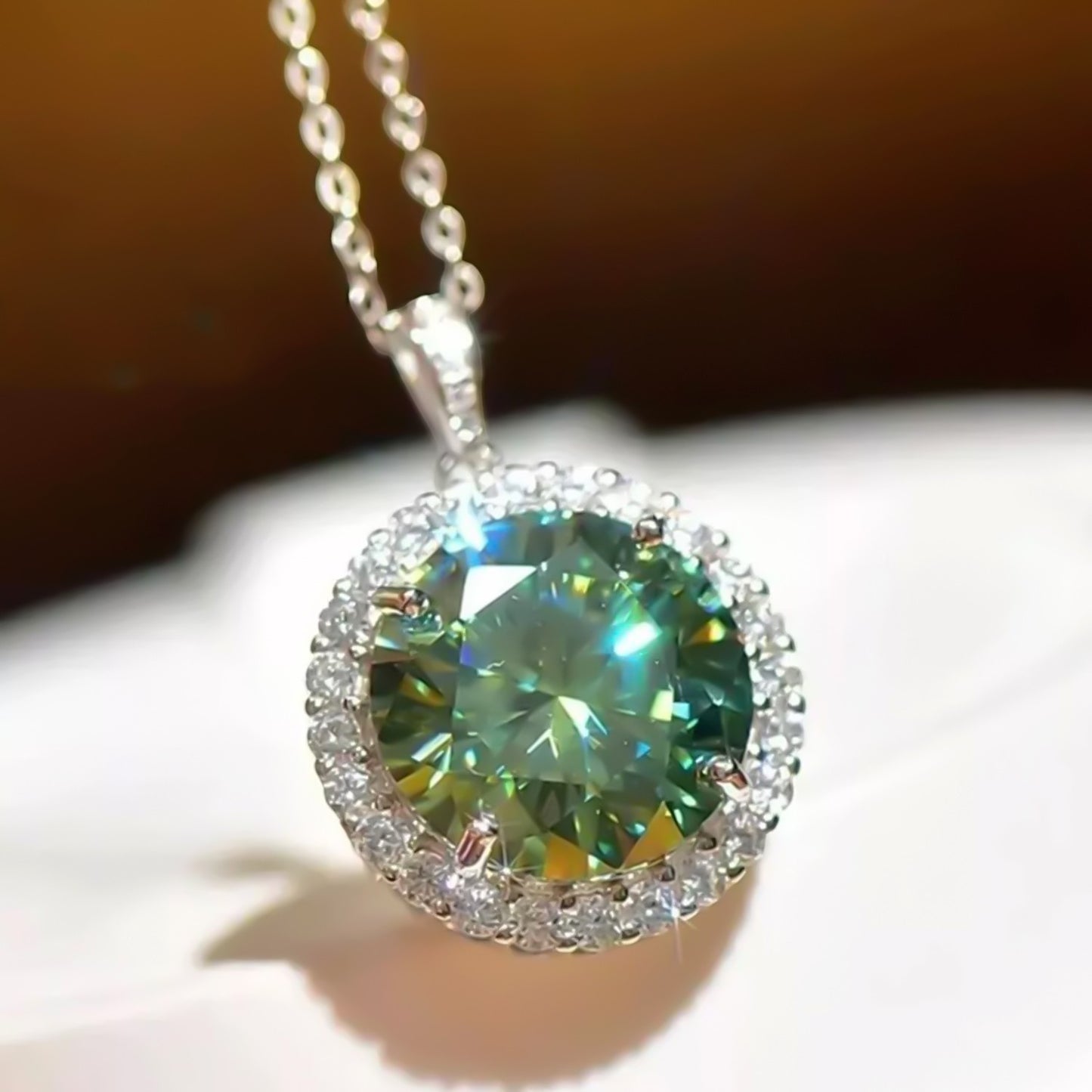 GEMHUB & CO. 8 Ct round cut blue lab grown diamond pendant with halo setting in 18k gold vermeil.