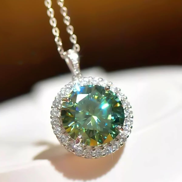 GEMHUB & CO. 8 Ct round cut blue lab grown diamond pendant with halo setting in 18k gold vermeil.