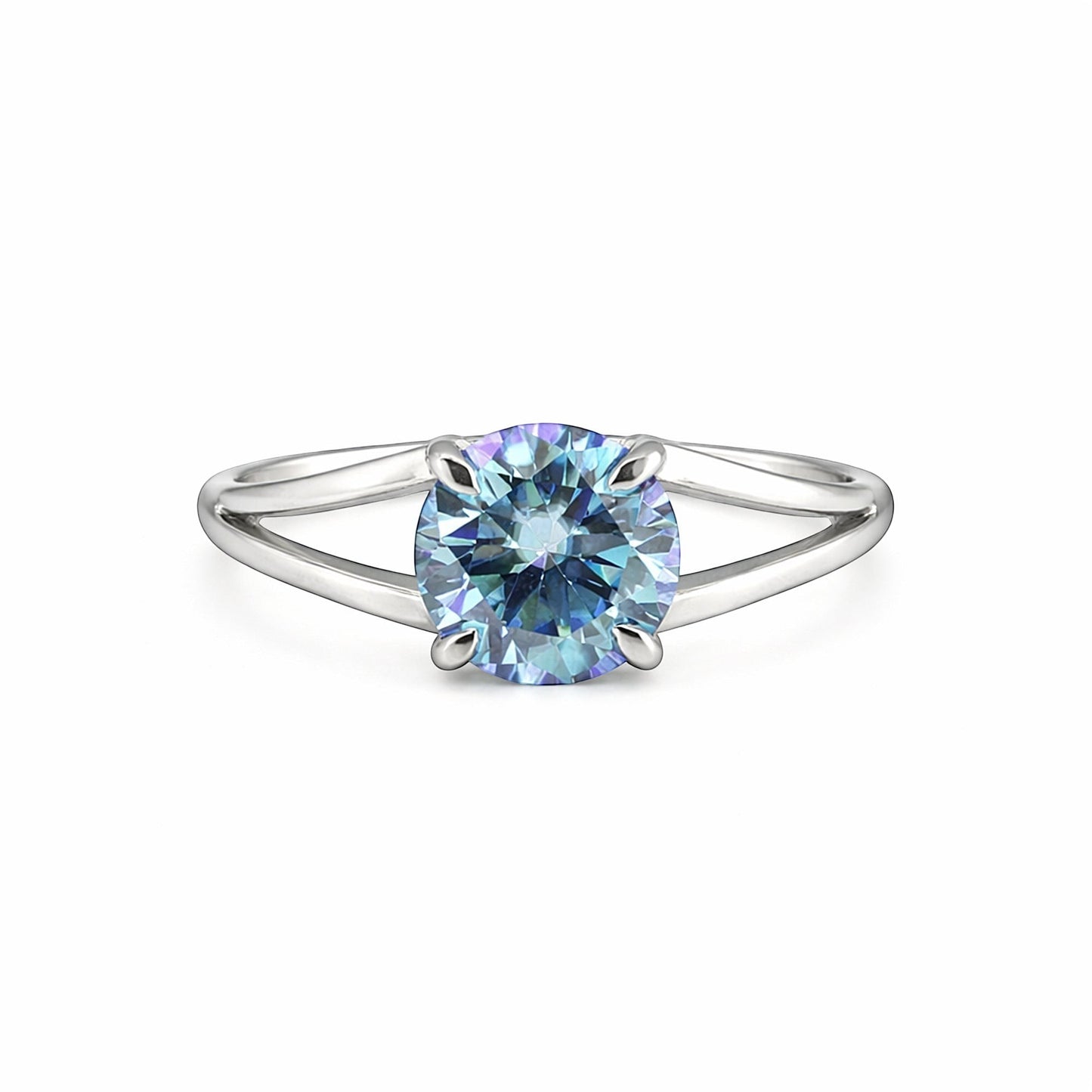 GEMHUB & CO. 2.50 Ct round cut blue lab grown diamond ring, 18k gold vermeil setting, VS1 clarity.