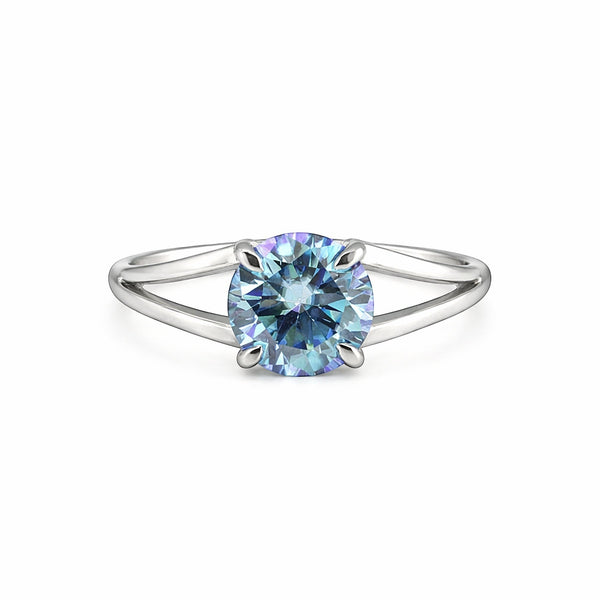 GEMHUB & CO. 2.50 Ct round cut blue lab grown diamond ring, 18k gold vermeil setting, VS1 clarity.