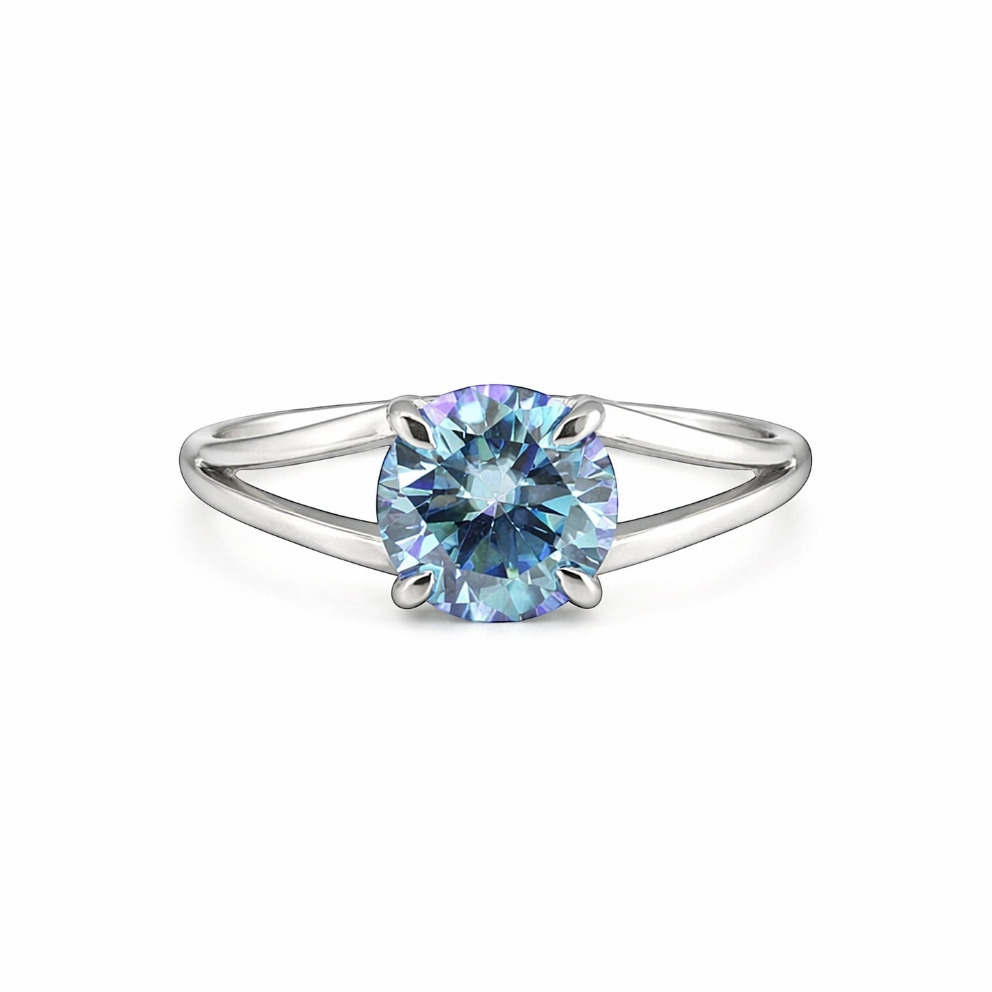 GEMHUB & CO. 2.50 Ct round cut blue lab grown diamond ring with VS1 clarity set in 18k gold vermeil.