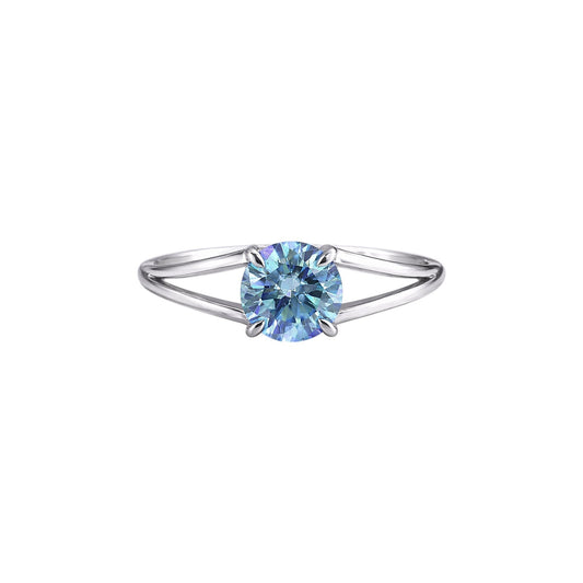 GEMHUB & CO. 2.50 Ct round cut blue lab-grown diamond ring with VS1 clarity set in 18k gold vermeil.