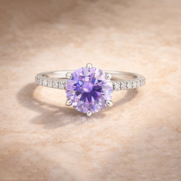 GEMHUB & CO. 2.00 Ct round cut blue lab grown diamond ring with VS1 clarity set in 18k gold vermeil with pavé band.