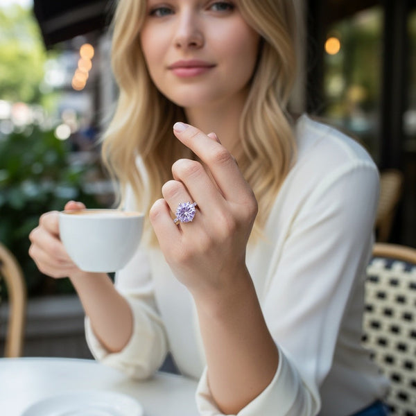 GEMHUB & CO. 2.00 Ct round cut blue lab grown diamond ring with VS1 clarity set in 18k gold vermeil.