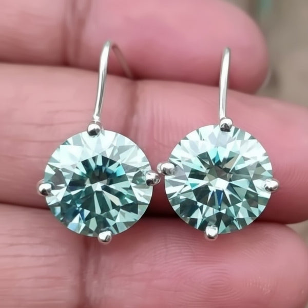 GEMHUB & CO. 6.20 Ct round blue moissanite dangler earrings in 18K gold vermeil over 925 sterling silver.
