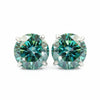 GEMHUB & CO. 7 Ct round cut blue moissanite stud earrings in 18K gold vermeil over 925 sterling silver.