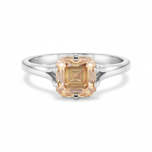 Top view of asscher cut champagne diamond showing hall-of-mirrors faceting