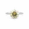 GEMHUB & CO. 3.45 Ct round cut champagne lab grown diamond ring with VS1 clarity set in 18k gold vermeil with pavé band.