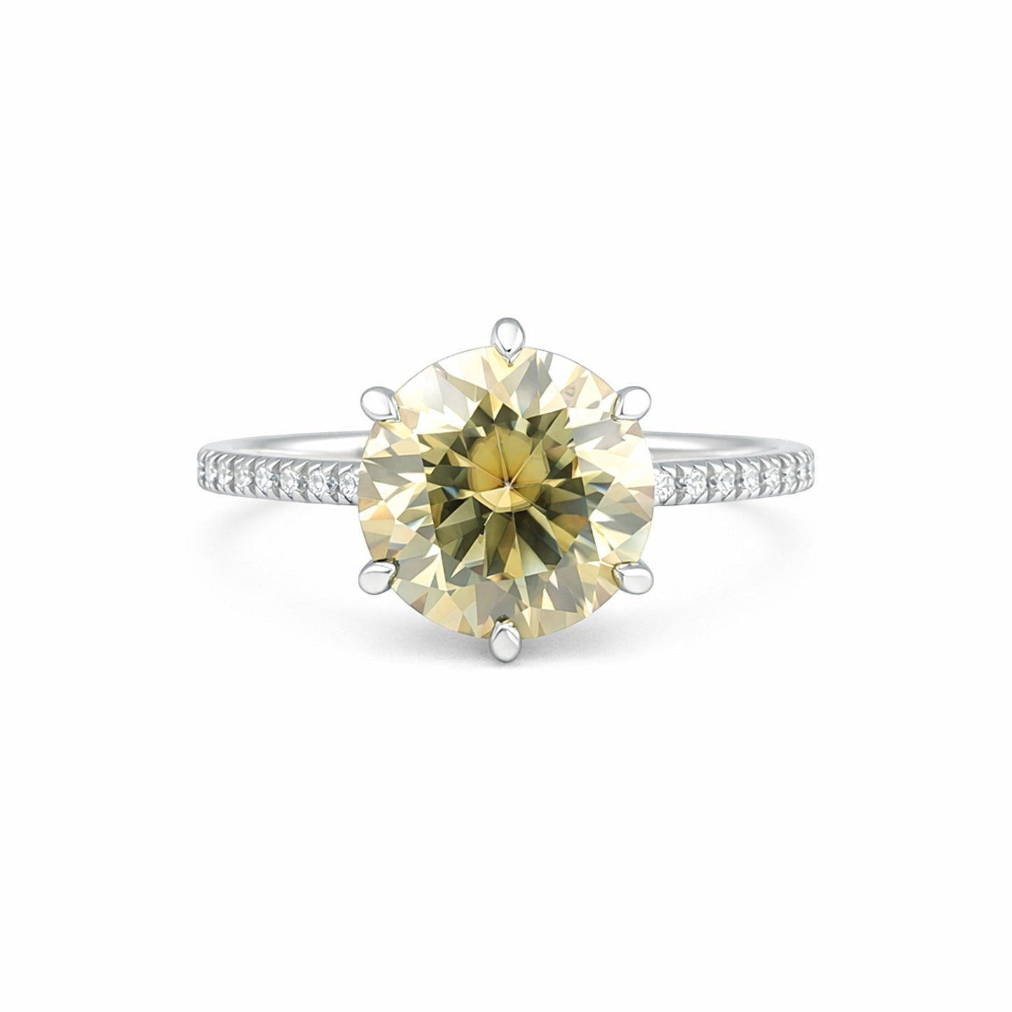 GEMHUB & CO. 3.45 Ct round cut champagne lab grown diamond ring with VS1 clarity set in 18k gold vermeil with pavé band.