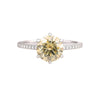 GEMHUB & CO. 3.45 Ct round cut champagne lab grown diamond ring with VS1 clarity set in 18k gold vermeil with pavé band.