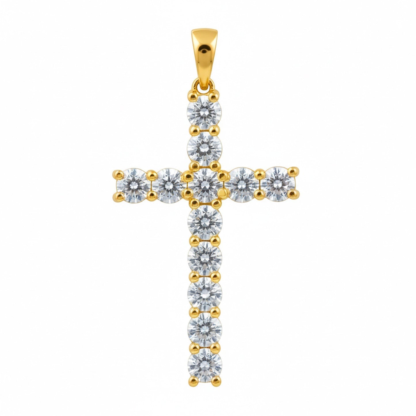 GEMHUB & CO. 3 Ct round cut lab-grown diamond cross pendant in 18k yellow gold vermeil with VS1 clarity.