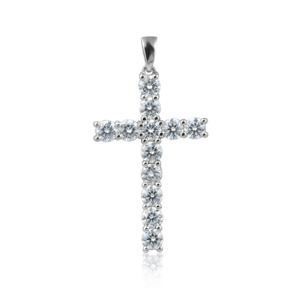 GEMHUB & CO. 3 Ct round cut lab grown diamond cross pendant in 18k white gold vermeil, VS1 clarity.