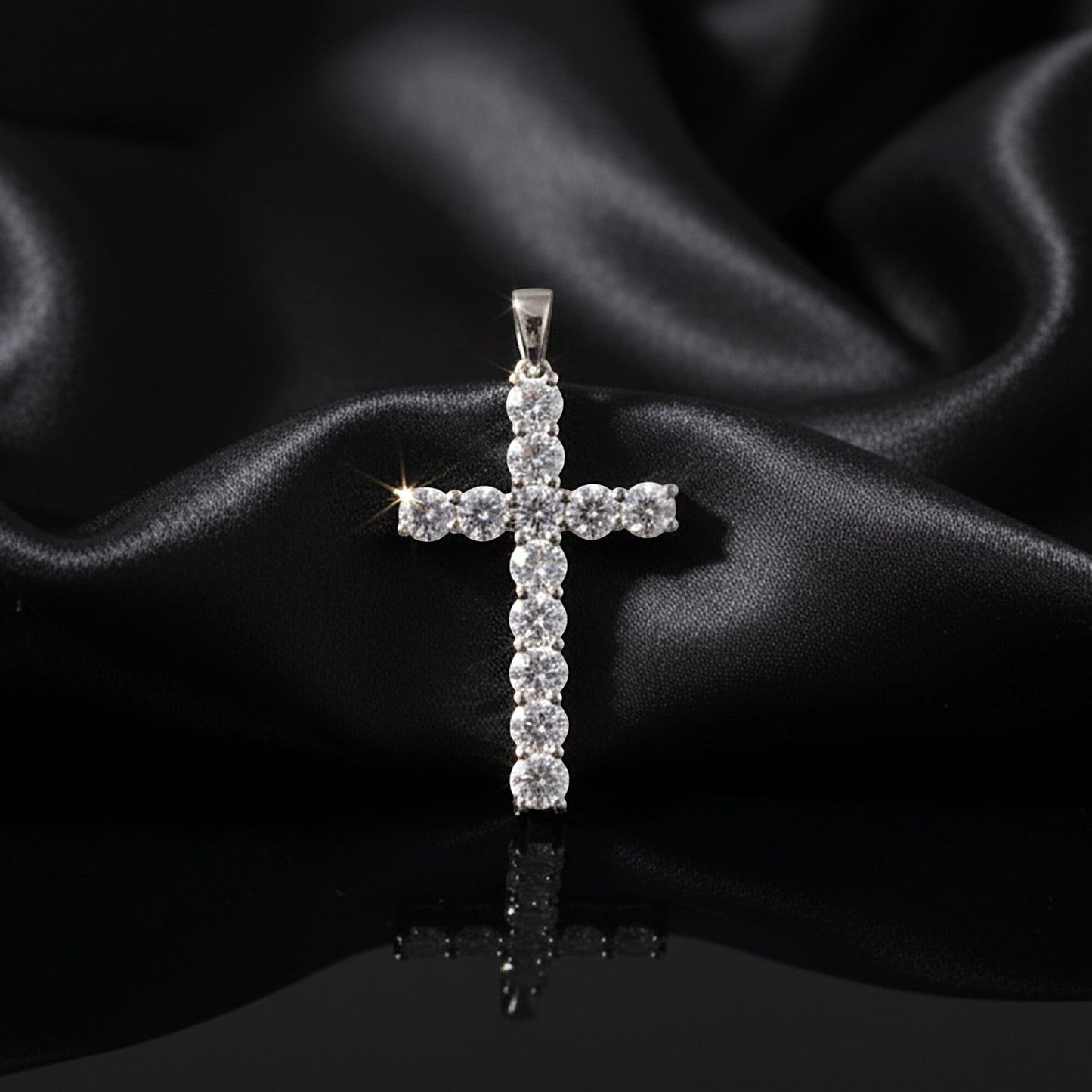GEMHUB & CO. 3 Ct round cut lab-grown diamond cross pendant in 18k white gold vermeil, VS1 clarity.