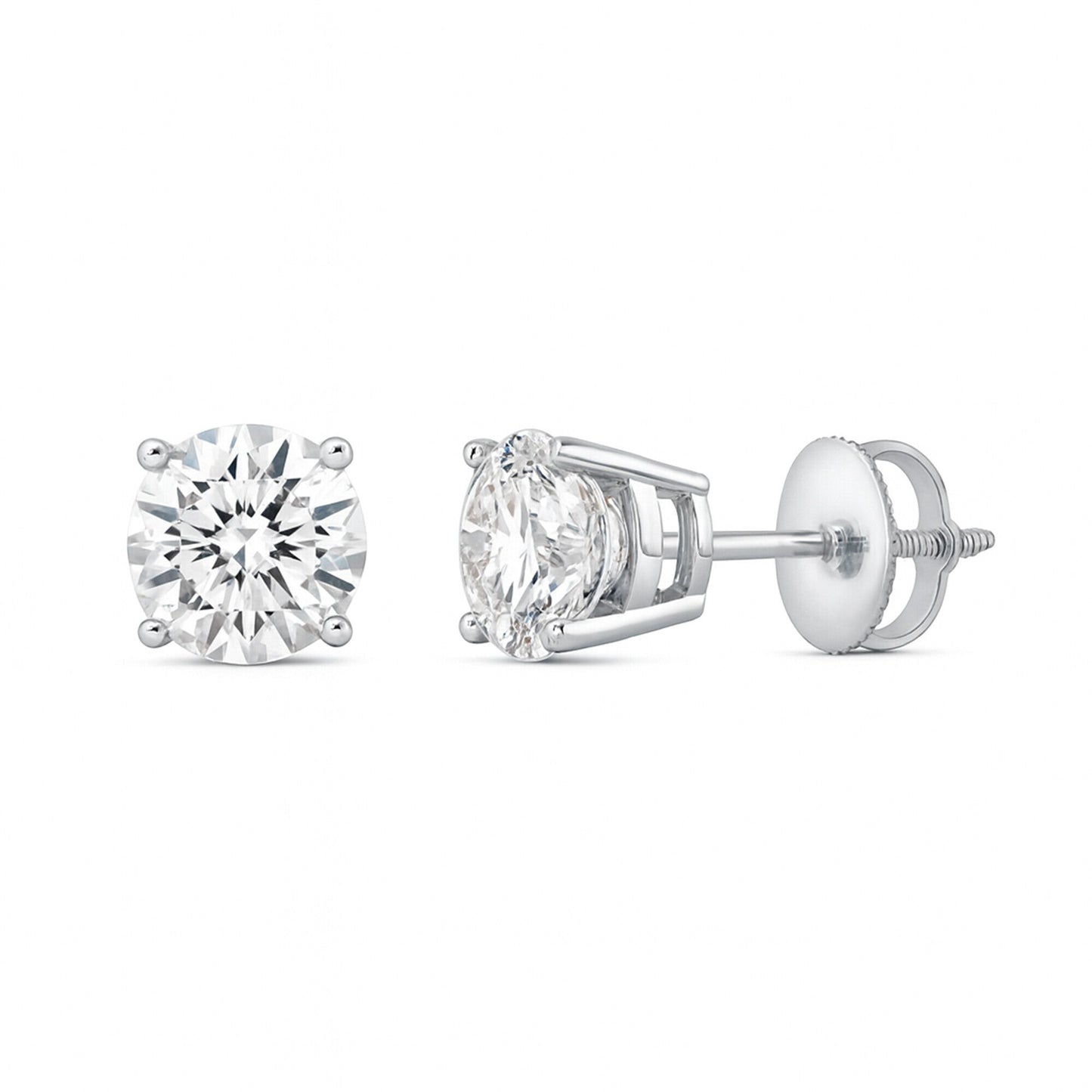 GEMHUB & CO. 1 Ct Round Lab Created Diamond Earrings in 14K White Gold with screw backs. IGI certified.