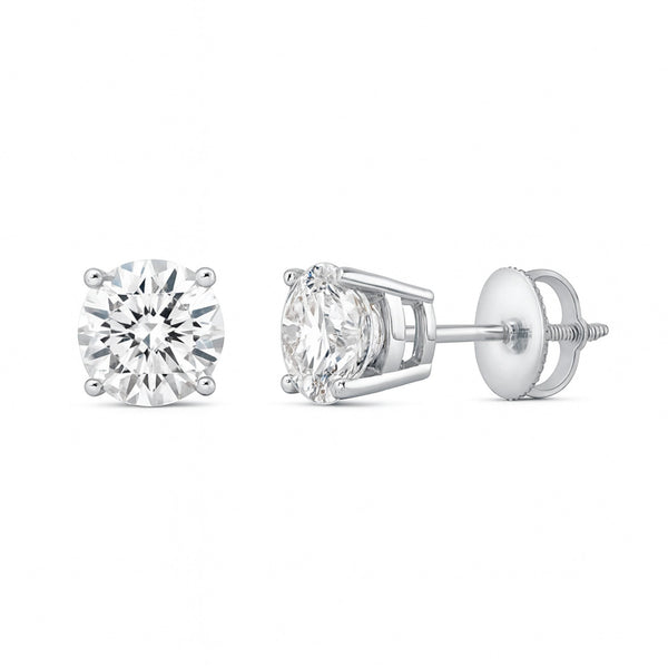 GEMHUB & CO. 1 Ct Round Lab Created Diamond Earrings in 14K White Gold with screw backs. IGI certified.