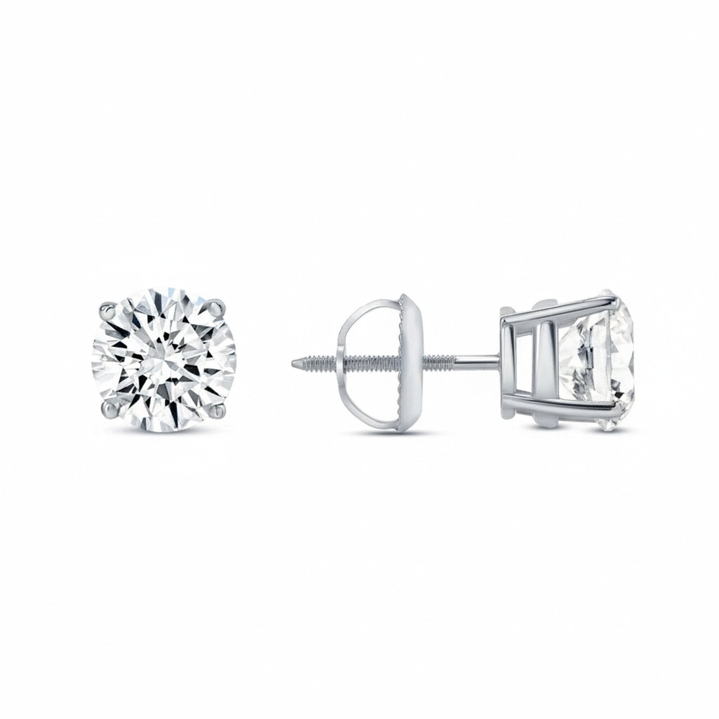 GEMHUB & CO. 1 Ct Round Lab Created Diamond Earrings in 14K White Gold with screw backs. IGI certified.