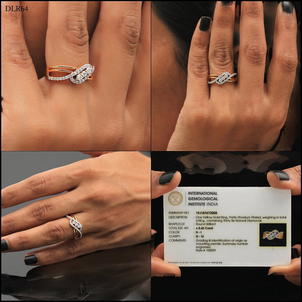 Underside of 18k yellow gold ring showing hallmark and band thickness