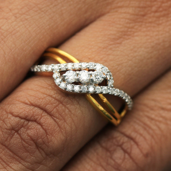 Criss-cross diamond ring on velvet display, GEMHUB & CO. presentation