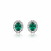 GEMHUB & CO. 10 Ct oval emerald halo stud earrings in 925 sterling silver with white diamond accents.