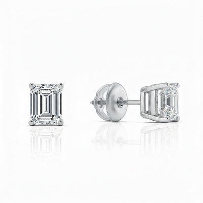 IGI F/VS 3 Ct Emerald Lab Created Grown Diamond Earrings 950 Platinum Screw