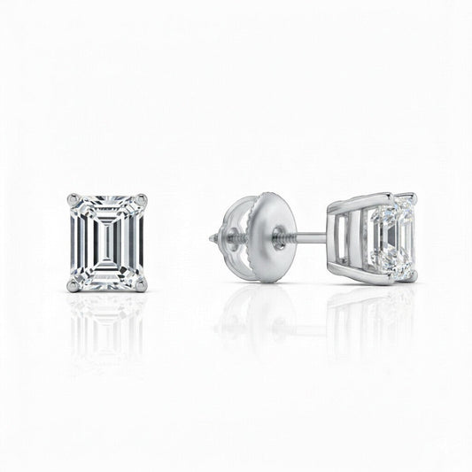 GEMHUB & CO. 3 Ct Emerald Lab Created Diamond Stud Earrings in 950 Platinum with screw backs. IGI certified.