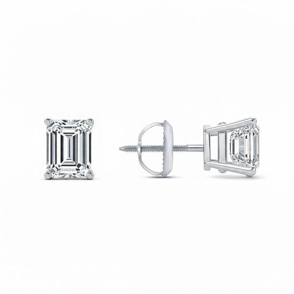 GEMHUB & CO. 3 Ct Emerald Lab Created Diamond Earrings in 950 Platinum with screw backs. IGI certified.