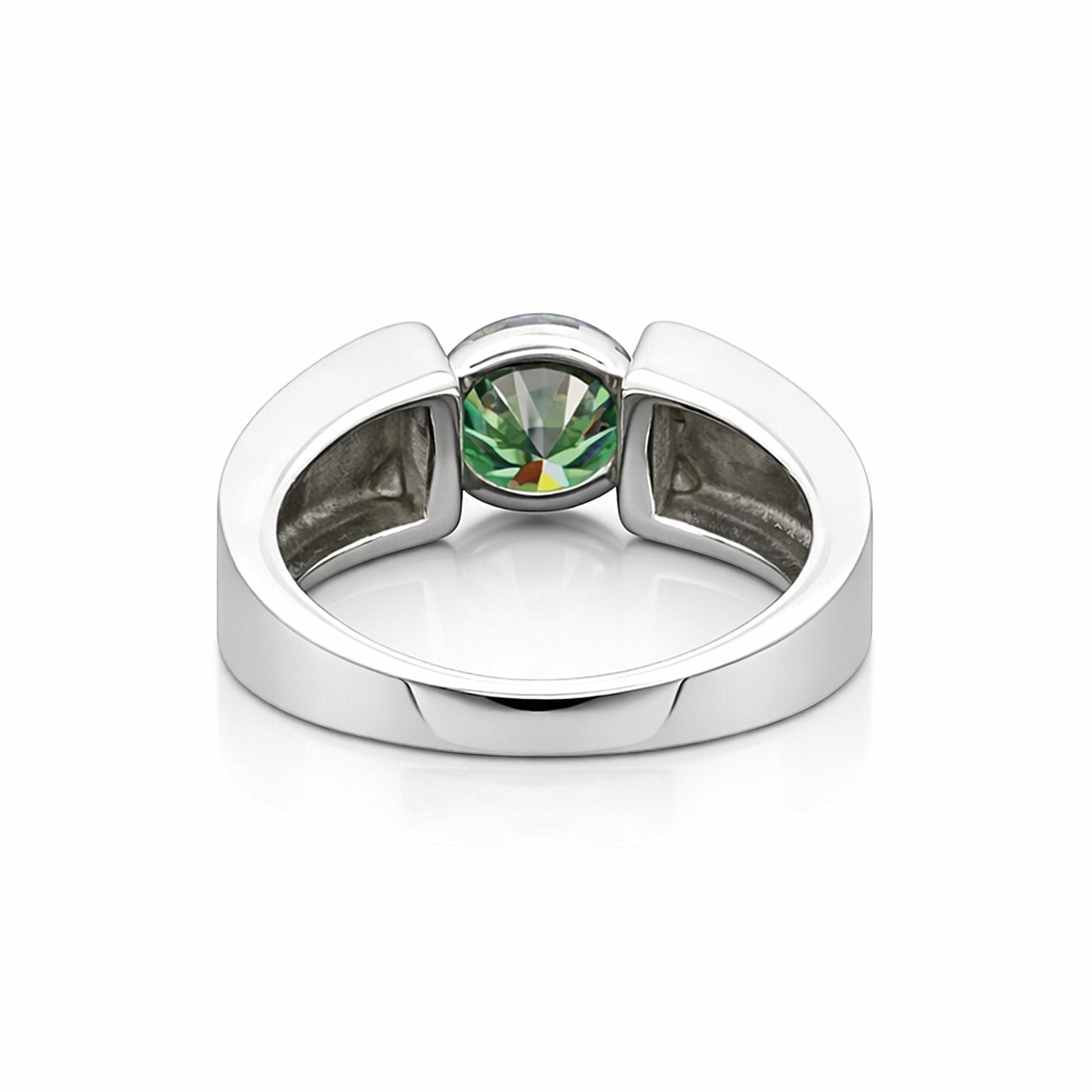 GEMHUB & CO. 2.00 Ct round cut green lab-grown diamond ring in 18k gold vermeil, VS1 clarity.