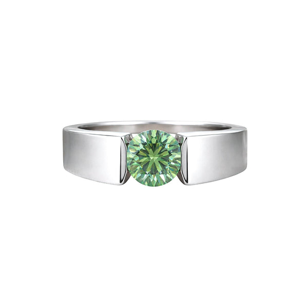 GEMHUB & CO. 2.00 Ct round cut green lab-grown diamond ring with VS1 clarity set in 18k gold vermeil.