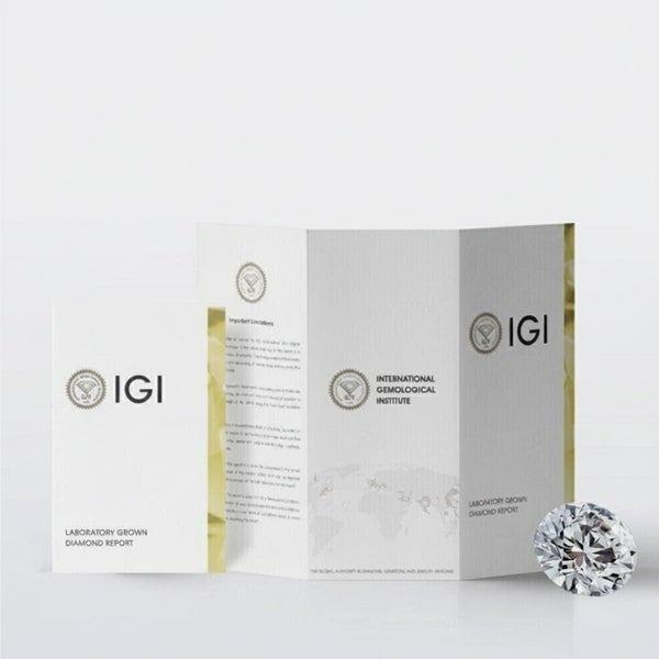 GEMHUB & CO. 3 Ct round lab-created diamond with IGI certification documents.