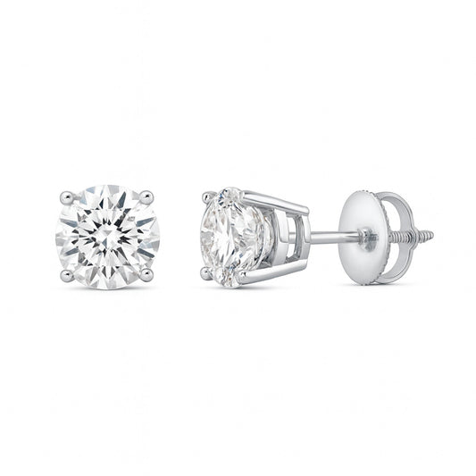 GEMHUB & CO. 1 Ct Round Lab Created Diamond Stud Earrings in 950 Platinum with Screw Backs, F/VS clarity.