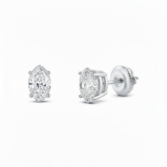 GEMHUB & CO. 3 Ct Marquise Lab Created Diamond Earrings in 950 Platinum with screw backs. IGI certified.