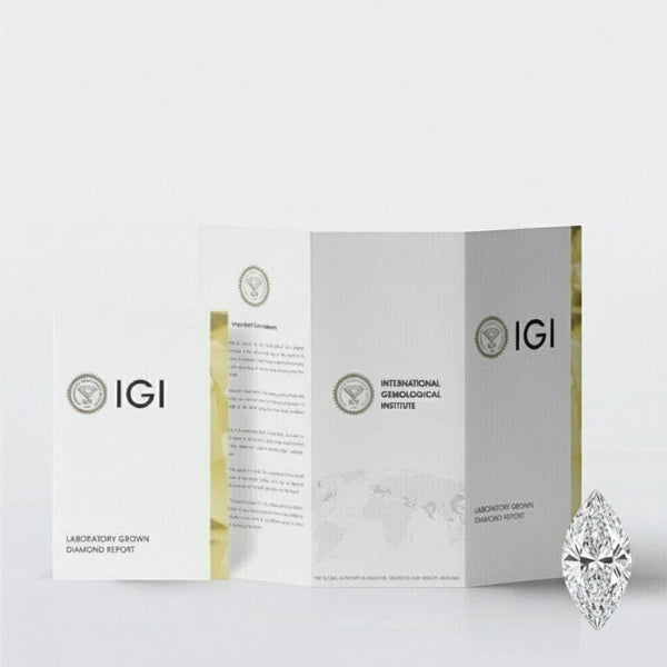 GEMHUB & CO. 1 Ct Marquise Lab Created Diamond with IGI certification report. Platinum screw back earrings.