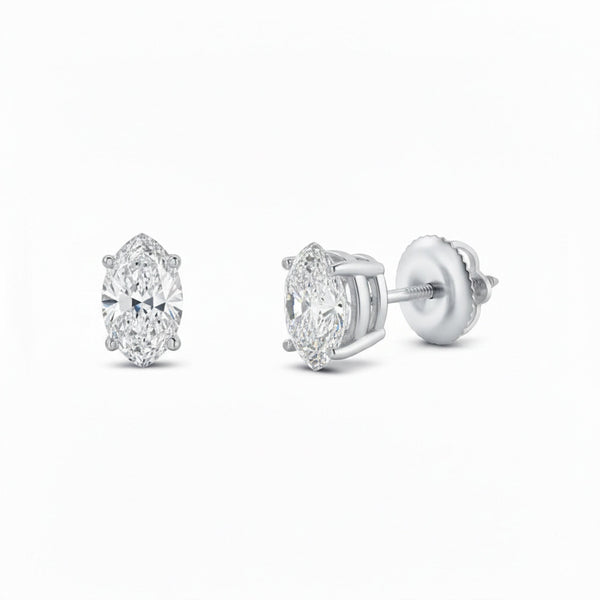 GEMHUB & CO. 1 Ct Marquise Lab Created Diamond Earrings in 950 Platinum with screw backs. F/VS clarity.
