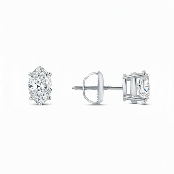 GEMHUB & CO. 3 Ct Marquise Lab Created Diamond Earrings in 950 Platinum with screw backs. IGI certified.