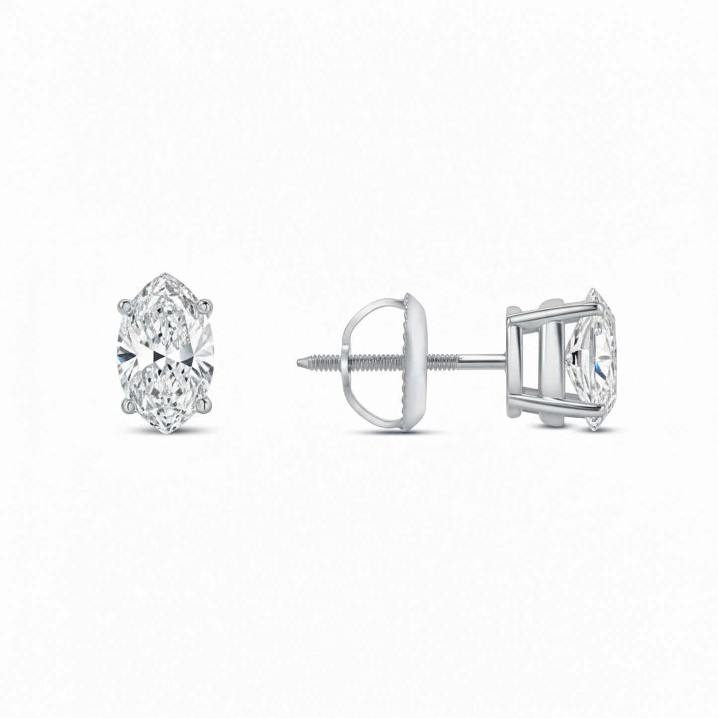 GEMHUB & CO. 1 Ct Marquise Lab Created Diamond Earrings in 950 Platinum with Screw Back Closure