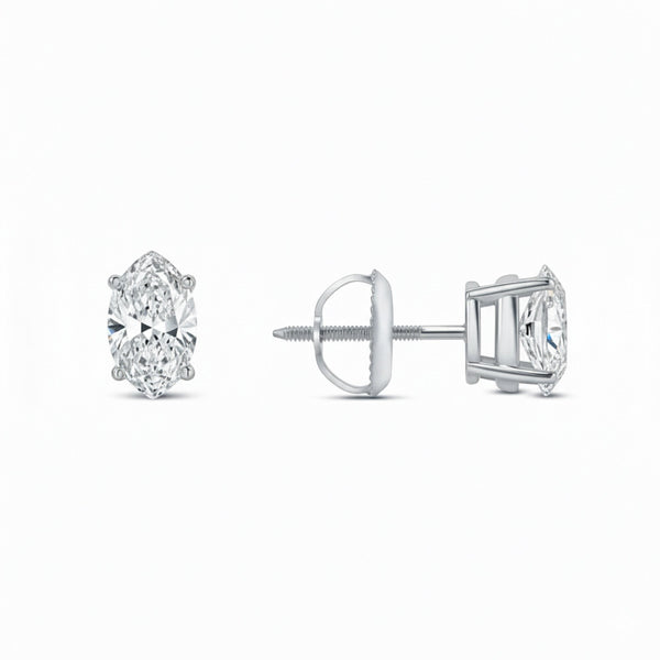 GEMHUB & CO. 1 Ct Marquise Lab Created Diamond Earrings in 14K White Gold with Screw Back