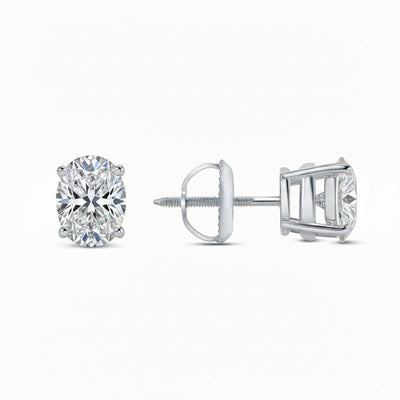 IGI F/VS 1 Ct Oval Lab Created Grown Diamond Earrings Real 950 Platinum Screw