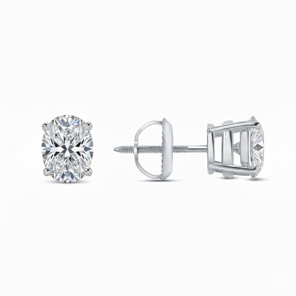 GEMHUB & CO. Oval lab-created diamond stud earrings in 950 platinum with screw backs, 2 ct.