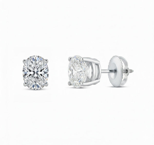 GEMHUB & CO. Oval lab-created diamond stud earrings in 950 platinum with screw backs, 2 ct total weight.