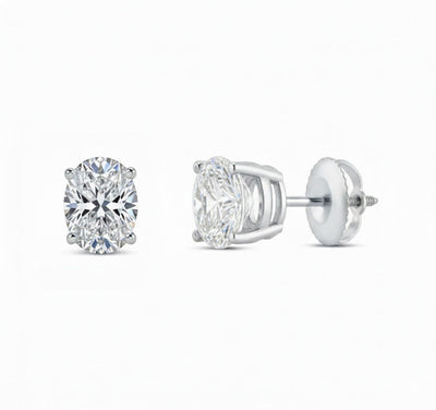 IGI F/VS 3 Ct Oval Lab Created Grown Diamond Earrings Real 950 Platinum Screw
