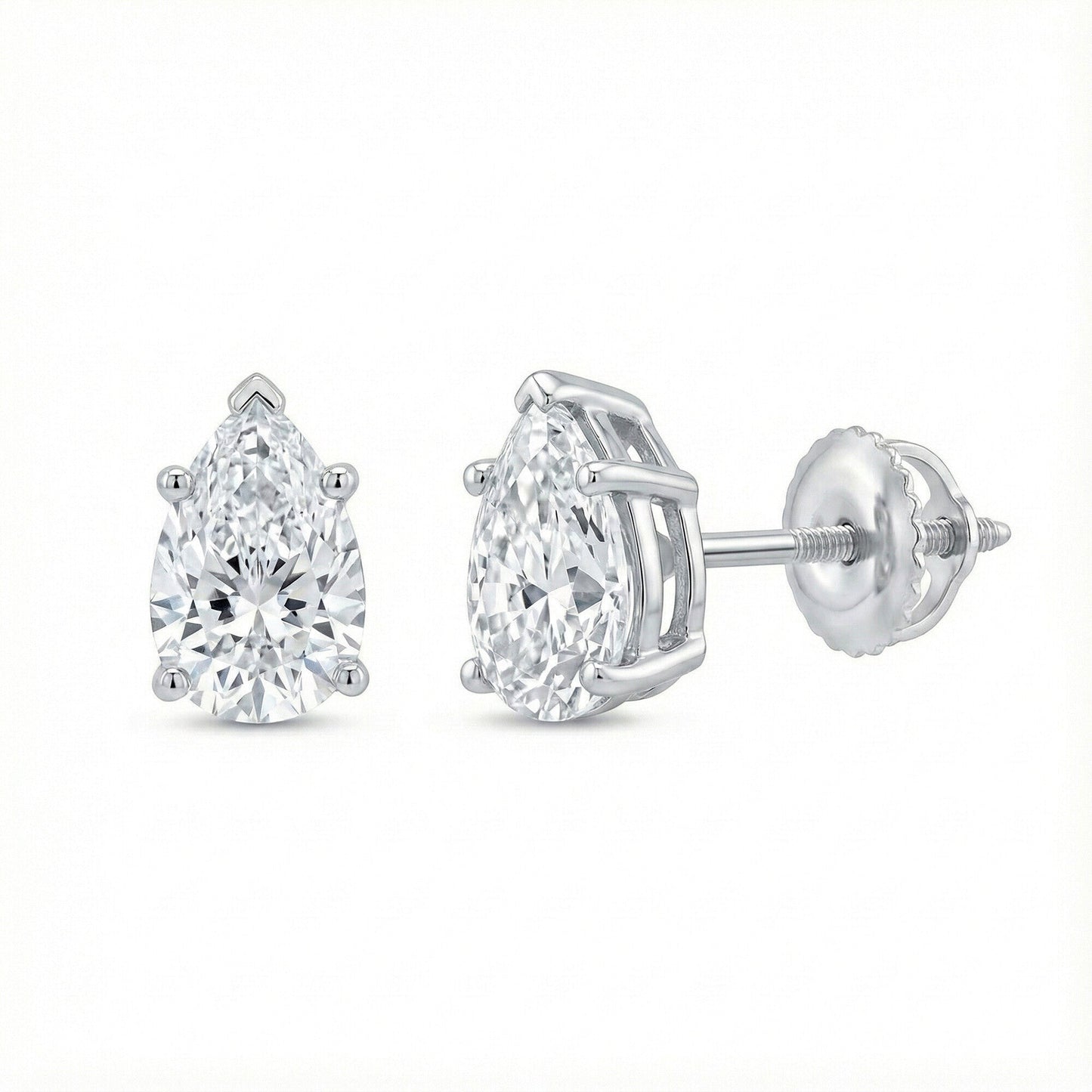 Pear platinum lab-grown diamond stud earrings