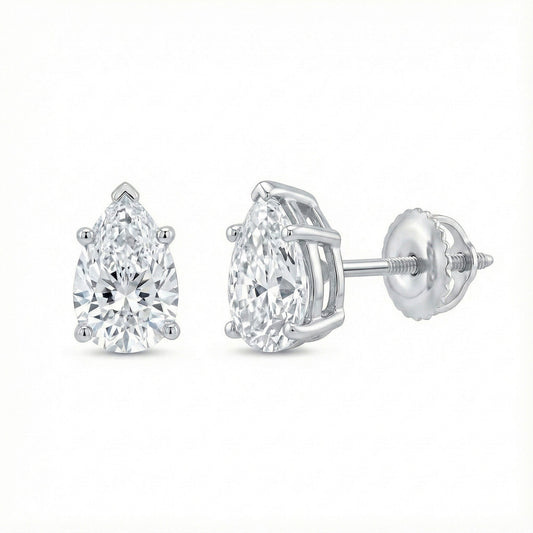 Pear platinum lab-grown diamond stud earrings