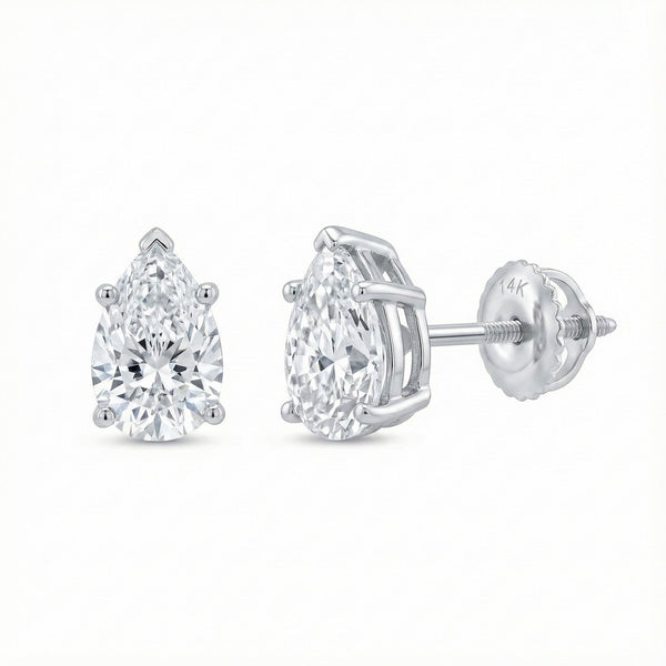 GEMHUB & CO. 3 Ct Pear Lab Created Diamond Earrings in 14K White Gold with Screw Backs, IGI Certified