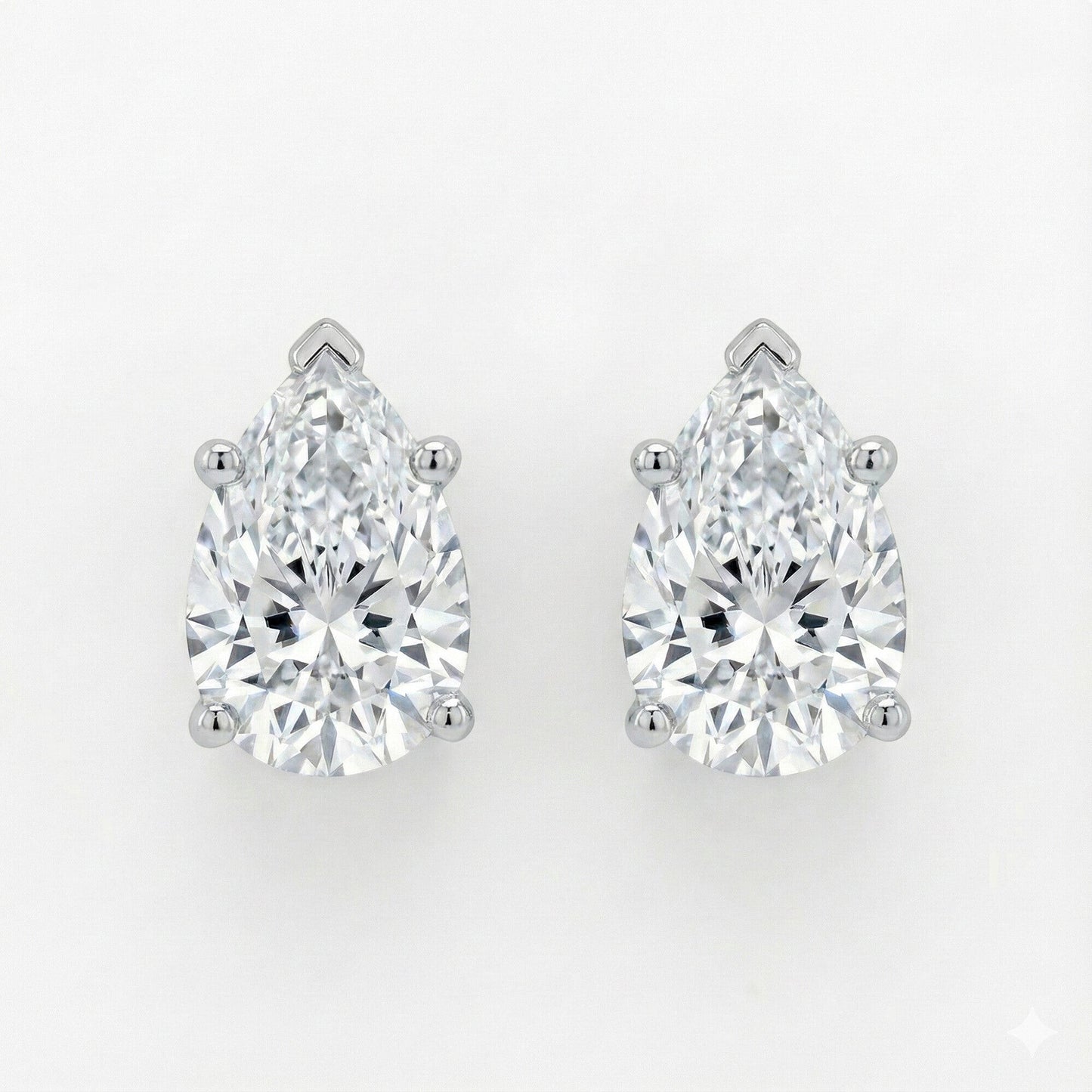 GEMHUB & CO. 3 Ct Pear Lab Created Diamond Earrings in 14K White Gold with screw backs. IGI certified.
